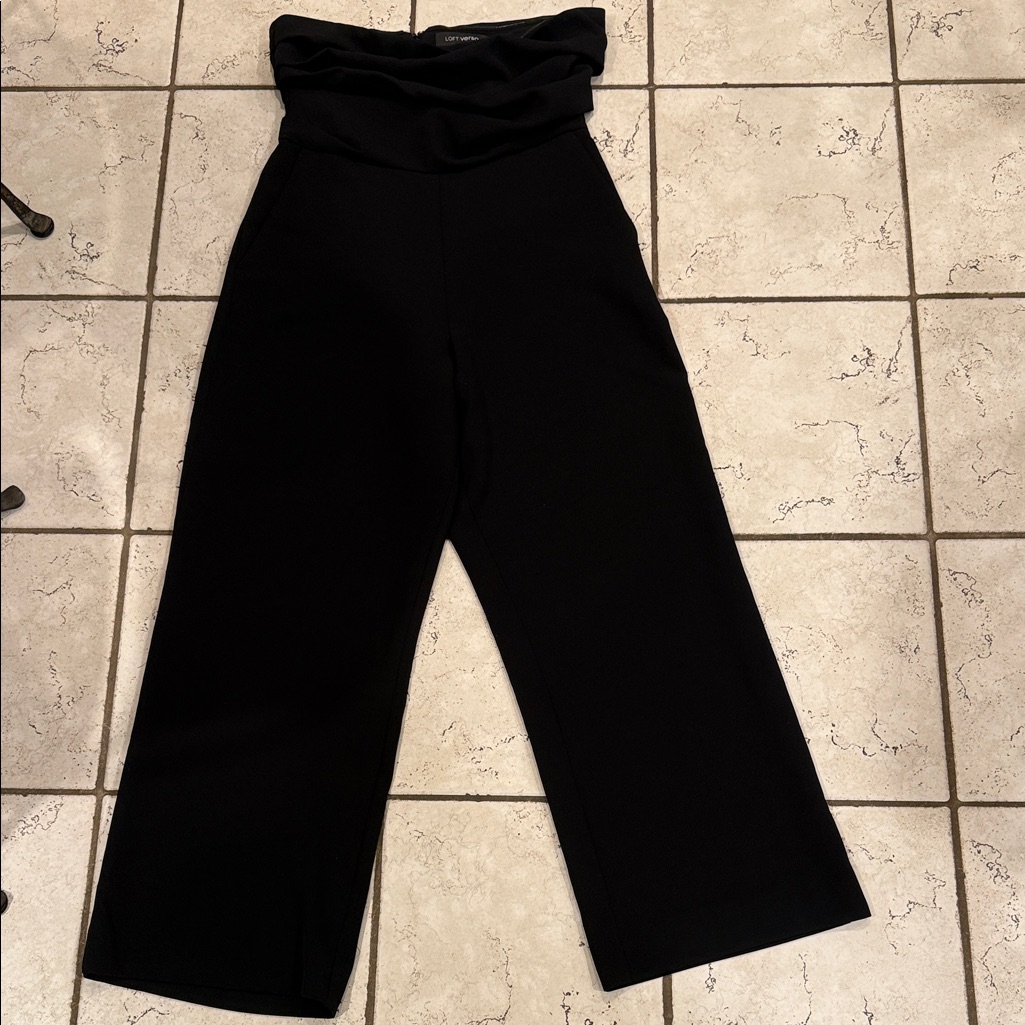 Loft Black Wide-Leg Fold-Over Waist Jumpsuit Pants
